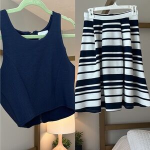Two Piece Navy and White Striped Dress